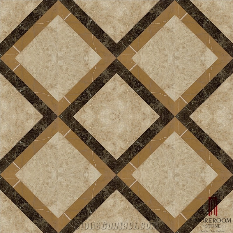 Turkey Cappuccino Beige Marble Floor Medallion Marble Water Jet Pattern Tile Waterjet Medallion Laminated Marble Panel for Flooring Decoration, Cappucino Beige Marble Waterjet Medallions