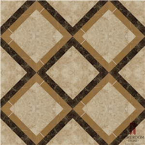 Turkey Cappuccino Beige Marble Floor Medallion Marble Water Jet Pattern Tile Waterjet Medallion Laminated Marble Panel for Flooring Decoration, Cappucino Beige Marble Waterjet Medallions