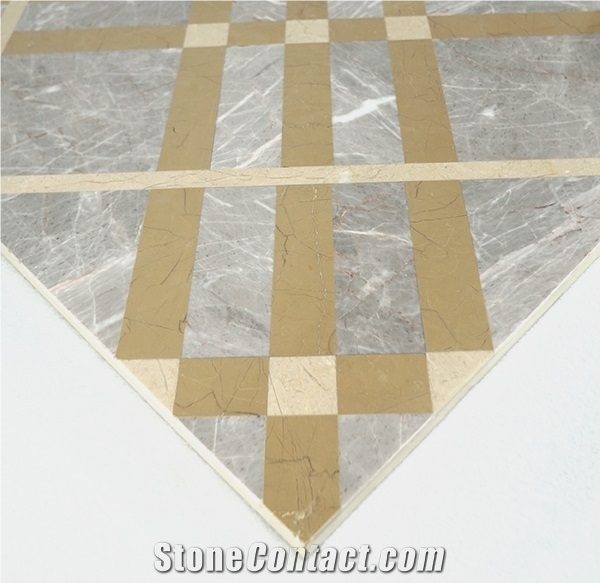 Venus Grey Marble & Gold Imperial Marble Waterjet Pattern with Porcelain Tile