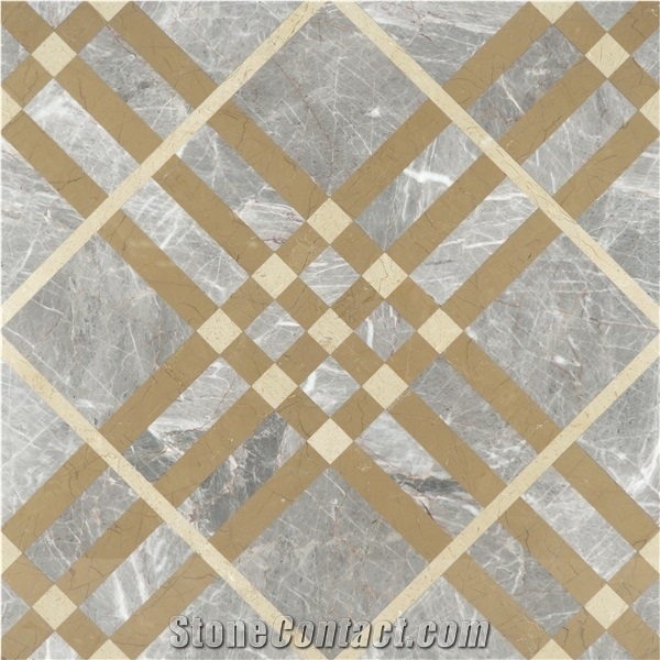 Venus Grey Marble & Gold Imperial Marble Waterjet Pattern with Porcelain Tile