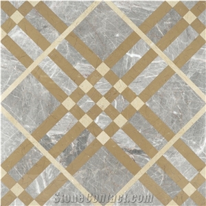 Venus Grey Marble & Gold Imperial Marble Waterjet Pattern with Porcelain Tile