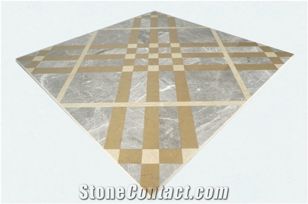 Venus Grey Marble & Gold Imperial Marble Waterjet Pattern with Porcelain Tile