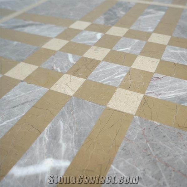 Venus Grey Marble & Gold Imperial Marble Waterjet Pattern with Porcelain Tile