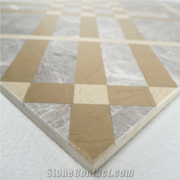 Venus Grey Marble & Gold Imperial Marble Waterjet Pattern with Porcelain Tile