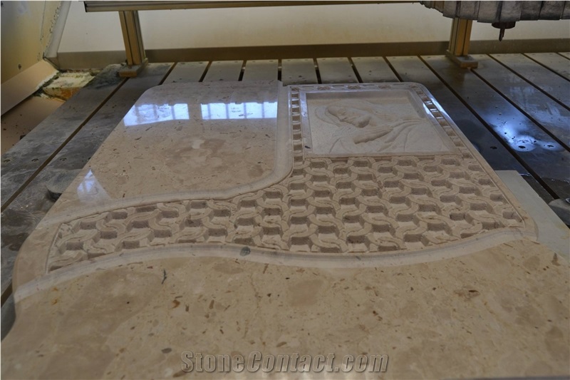 Headstone Botticino Marble, Perlato Sicilia Marble Sculpture, Beige Marble Italy Statue
