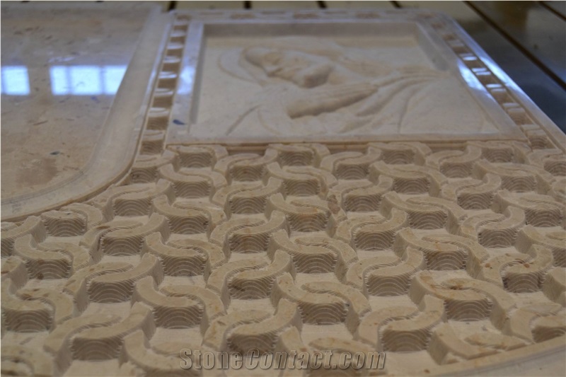 Headstone Botticino Marble, Perlato Sicilia Marble Sculpture, Beige Marble Italy Statue