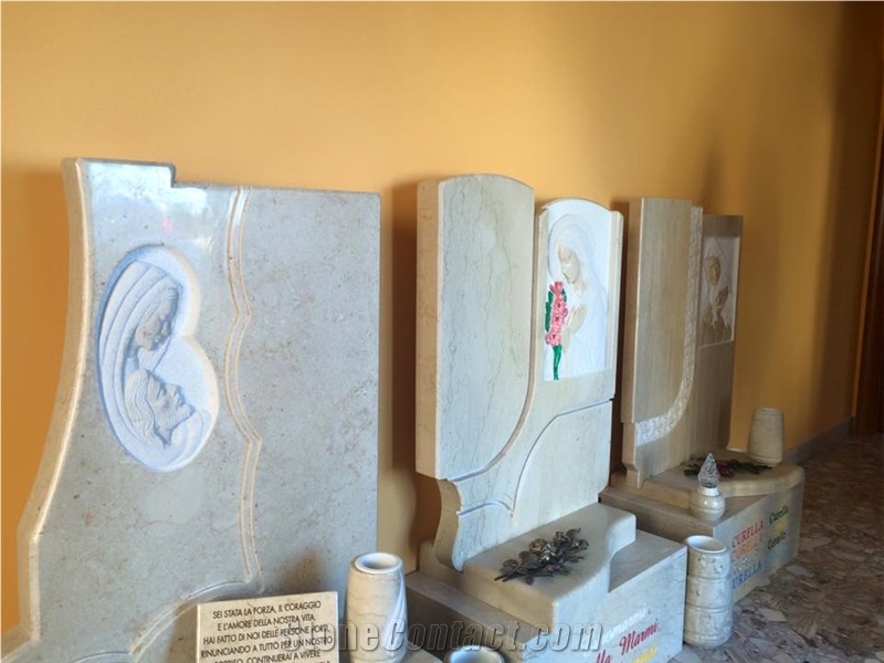 Perlato Sicilia Marble Headstone, Beige Marble Italy Sculpture & Statue