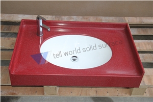 Commercial Bathroom Vanity Units Cheap Bathroom Vanity, Artificial Stone Red Marble Sinks & Basins