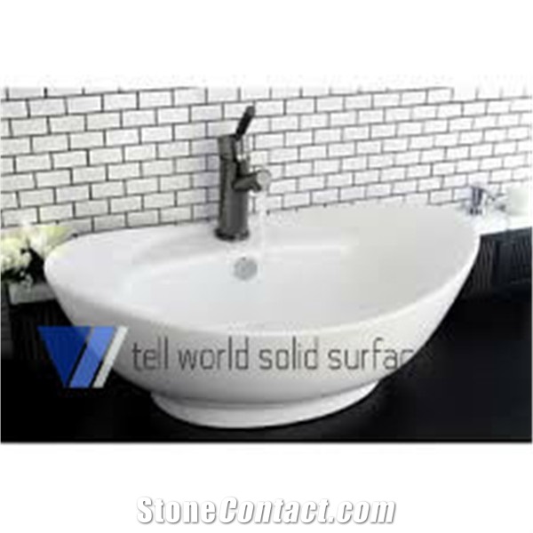 Corian Solid Surface Rectangular Bathroom Sink, Artificial Stone White Marble Sinks & Basins