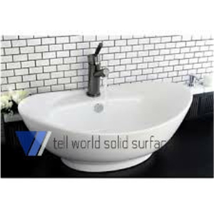 Corian Solid Surface Rectangular Bathroom Sink, Artificial Stone White Marble Sinks & Basins