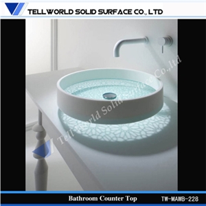 Corian Solid Surface Rectangular Bathroom Sink, Artificial Stone White Marble Sinks & Basins