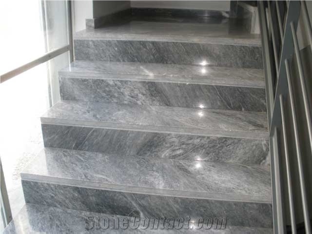 Aliveri Marble Staircase, Steps and Riser, Grey Marble Greece Stairs & Steps