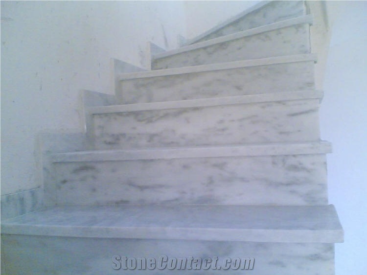 Kavala Semi White Marble Staircase, White Marble Greece Stairs & Steps