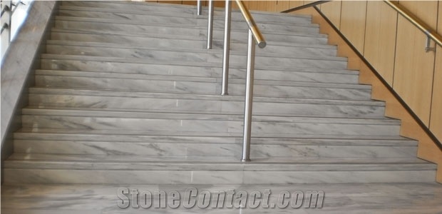 Kavala Semi White Marble Staircase, White Marble Greece Stairs & Steps