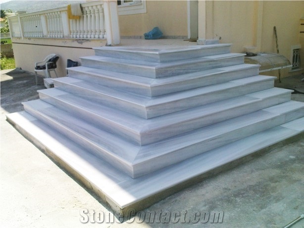 Kavala Semi White Marble Staircase, White Marble Greece Stairs & Steps