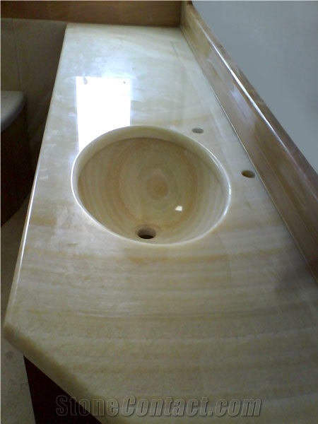 Light Onyx Bathroom Vanity Top, Beige Evia Onyx Greece Bath Tops