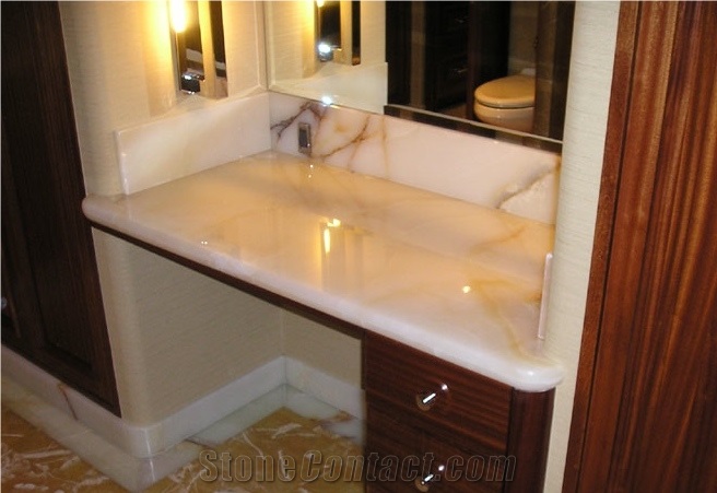 Light Onyx Bathroom Vanity Top, Beige Evia Onyx Greece Bath Tops