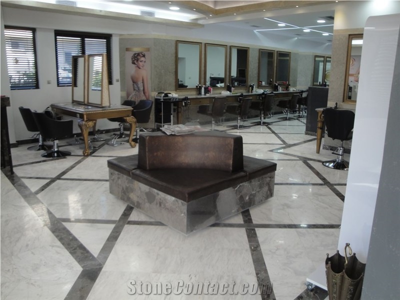 Marron Emperador Marble and Sivec White Ab Marble Floor Pattern
