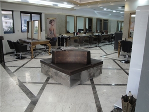 Marron Emperador Marble and Sivec White Ab Marble Floor Pattern