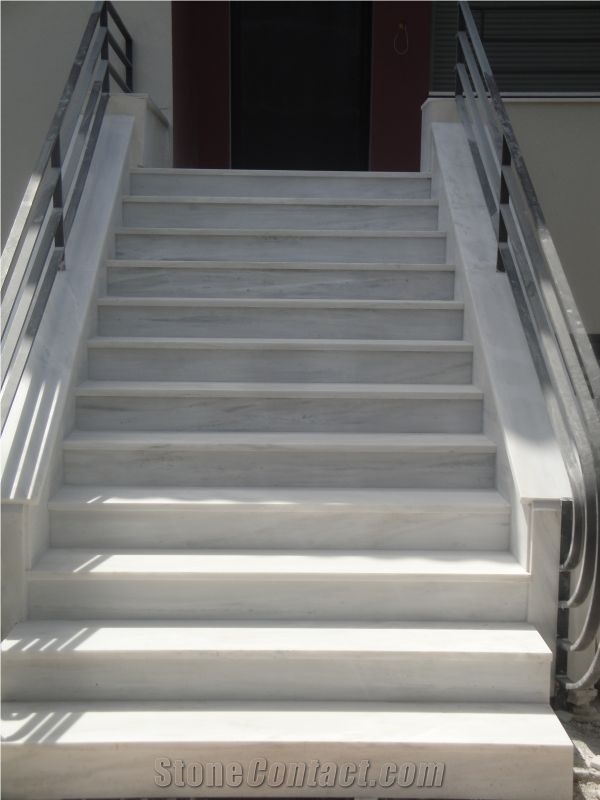 Volakas Marble Stairs, White Marble Greece Stairs & Steps