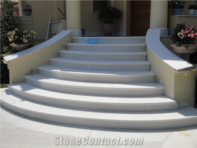 Volakas Marble Stairs, White Marble Greece Stairs & Steps