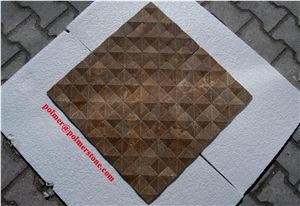 Blanco Fossil Travertine 3d Mosaic, Brown Travertine Turkey Mosaic
