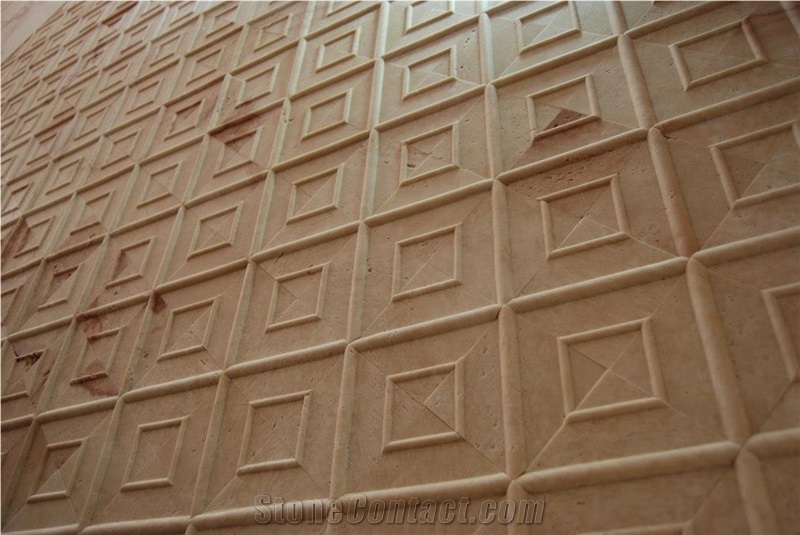Light Cherry Travertine Cnc Carved Wall Panels, Blanco Fossil Travertine Wall Cladding, Beige Travertine Turkey Walling