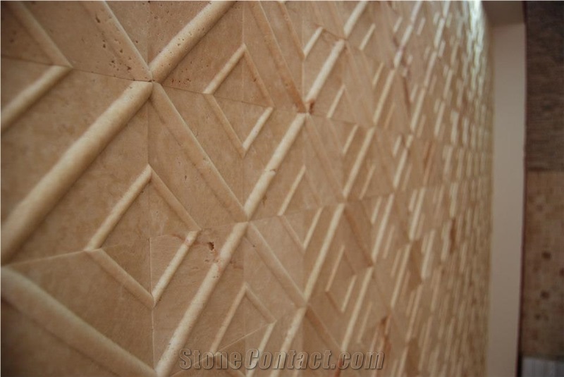 Light Cherry Travertine Cnc Carved Wall Panels, Blanco Fossil Travertine Wall Cladding, Beige Travertine Turkey Walling