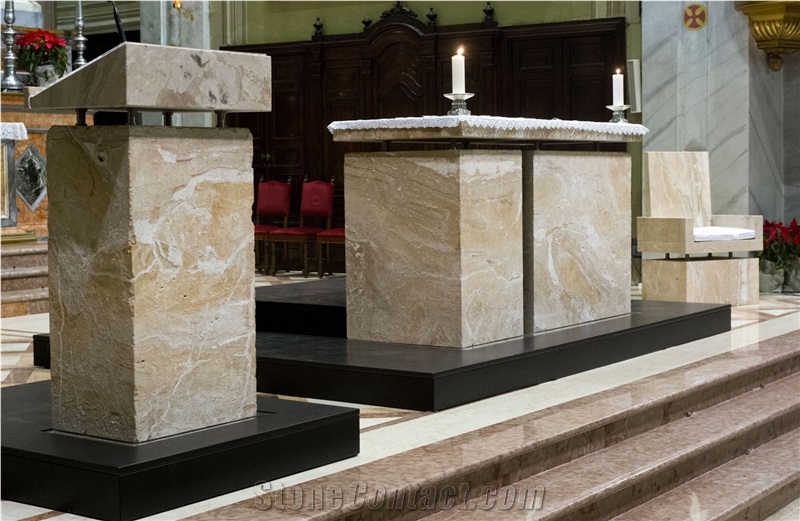 Breccia Aurora Marble Sawn Cut Church Altar Design, Church Furniture, Church Tables