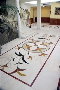 Pietrasanta Oro Marble, Giallo Siena Marble, Red Jasper Marble, Waterjet Floor Medallions Pietrasanta Oro Marble, Giallo Siena Marble, Red Jasper Marble, Waterjet Floor Medallions