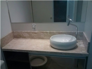 Bahia Beige Travertine Vanity Top with Vessel Wash Basin