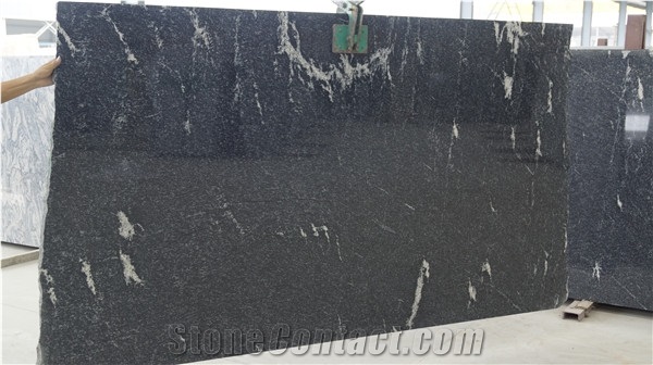 Snow Leopard Granite Big Polished Slab Black Granite with White Veins, China Black Granite