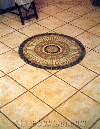 Terracotta Floor Tiles and Mosaic Medallion
