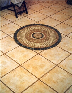 Terracotta Floor Tiles and Mosaic Medallion