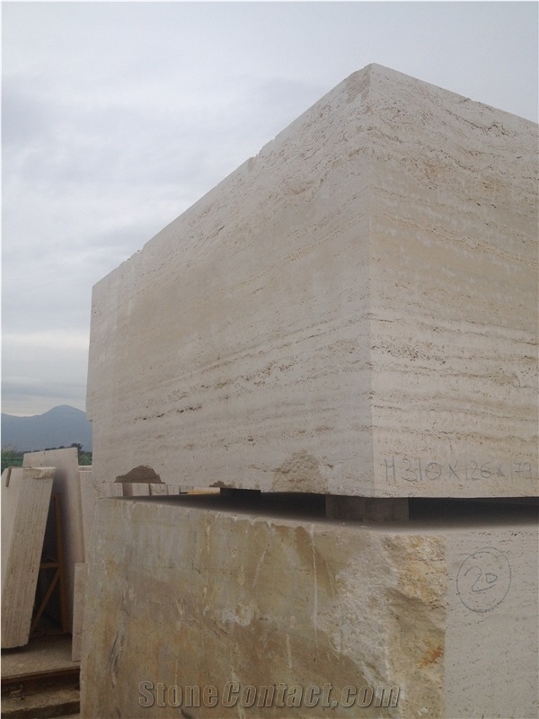 Tivoli Travertino Bianco Travertine Block, Italy Beige Travertine