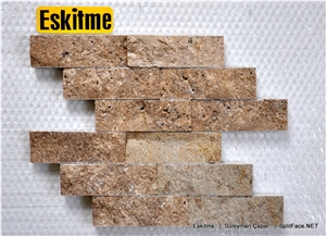 Split Face Travertine Noce Decorative Wall Cladding Stones, Brown Travertine Wall Cladding