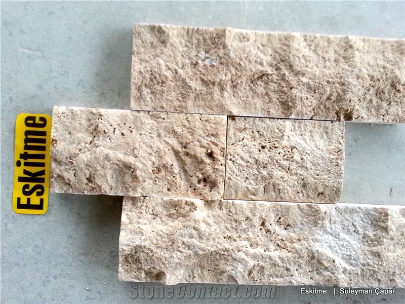 Split Face Travertine Tiles Wall Cladding Stones, Beige Travertine Wall Cladding Turkey