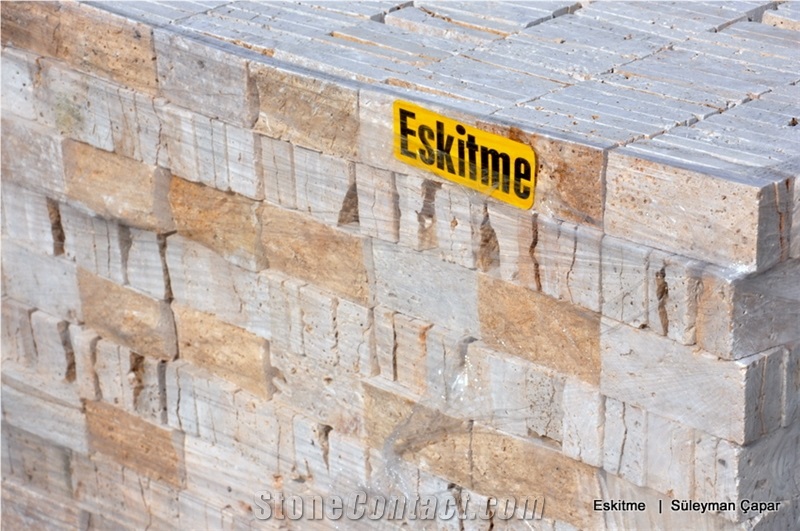 Split Face Travertine Tiles Wall Cladding Stones, Beige Travertine Wall Cladding Turkey