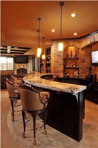 Moka Travertine Polished, Rough Edge Bar Top, Beige Travertine Mexico Kitchen Countertops