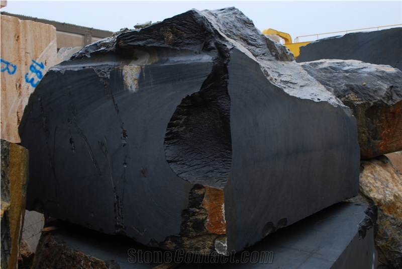 Evenos (Edessa) Pure Black Marble Blocks Greece