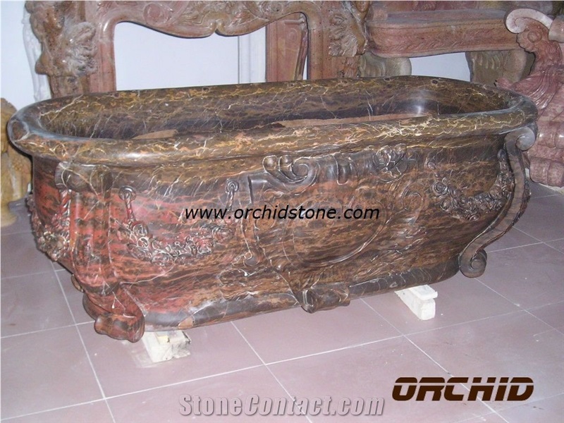 Carved Solid Marble Bathtubs, Brown Marble Bathtubs