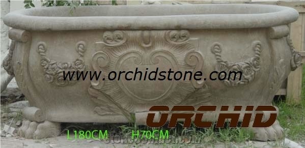 Hand Carved Carved Bathtub, Brown Marble Bathtubs