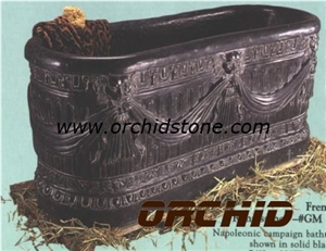 Hand Carved Carved Black Marble Bathtub, Black Marble Bathtubs