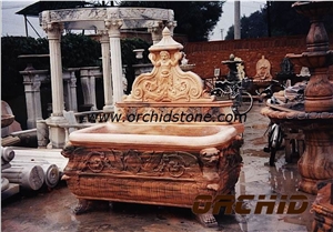 Hand Carved Solid Natural Marble Bathtubs, Beige Marble Bathtubs