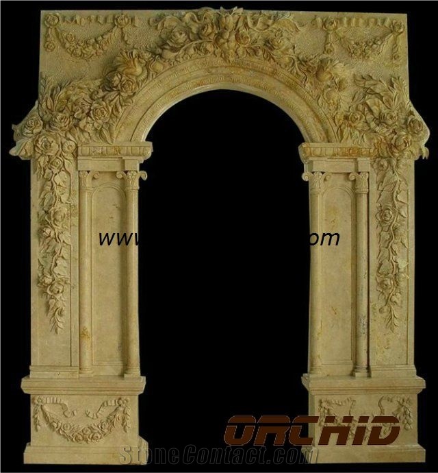 Hand-Sculpted Marble Door Sill, Beige Marble Gates & Fence