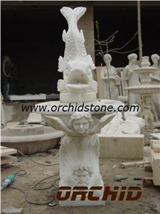Hand-Sculpted Natural Marble Wall Garden Fountain, White Marble Garden Fountains Hand-Sculpted Natural Marble Wall Garden Fountain, White Marble Garden Fountains