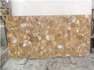 Daisy Fossil Backlit Gem Stone,Semi Precious Stone Slabs&Tiles,Yellow Semi Precious Wall Panel,Indoor Decor Wall Covering/Interior Decoration