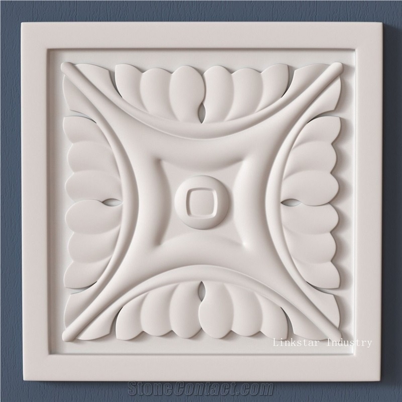 3d Interior Feature Stone Wall Relief Carving, White Quartzite Relief Carving