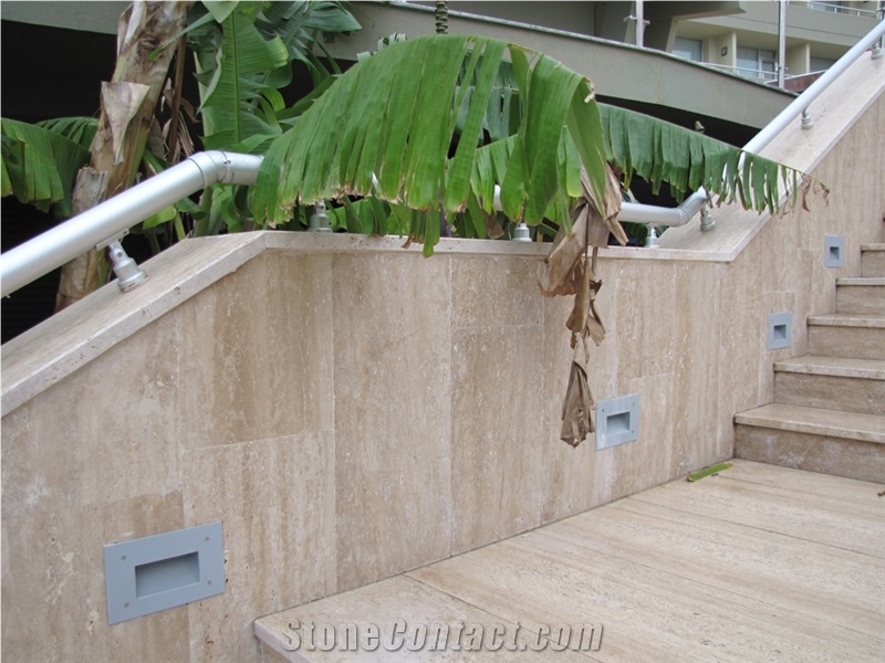 Bucak Noce Travertine Vein Cut Stairs, Steps, Wall Cladding