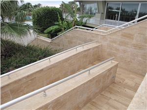 Bucak Noce Travertine Vein Cut Stairs, Steps, Wall Cladding